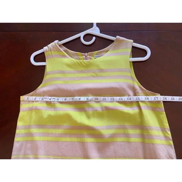 Amanda Uprichard 100% Silk Neon Yellow and Tan Striped Mini Shift Dress Size S - Picture 7 of 10